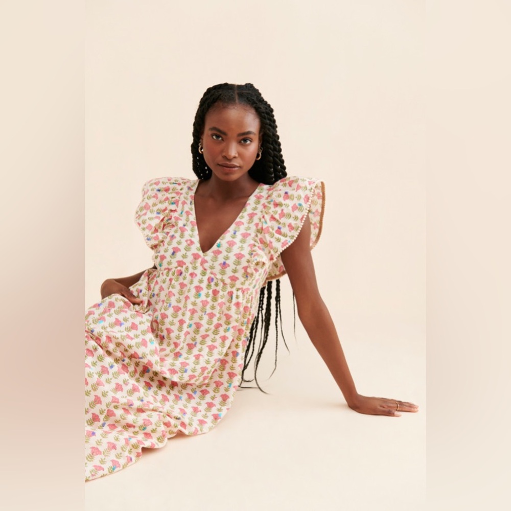 Saylor Floral Midi Dress in Pink and Green